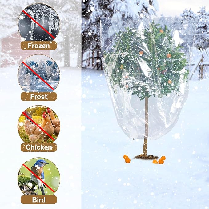 2 Pcs Large Winter Plant Cover Freeze Protection - 47" x 71" Plastic Plant Frost Bags with Drawstring, Transparent Waterproof Plant Shelter Coverings for Outdoors Garden Plants Shrubs Fruit Trees