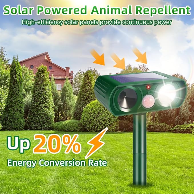 4 Pack Solar Animal Repellent Ultrasonic Cat Deterrent Outdoor, Motion Activated Deer Repellent Raccoon Squirrel Fortress Pro Keep Cats Out of Yard, Waterproof Dog Skunk Raccoon Rabbit Repellent