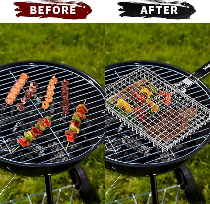 Portable Grill Baskets WINHONW Bbq net BBQ Grilling Basket veggie grill basket Folding with Removable Handle.Grill Vegetable basket BBQ Accessories Grilling Barbecue Basket Grill Baskets Grill net for Outdoor Grilling