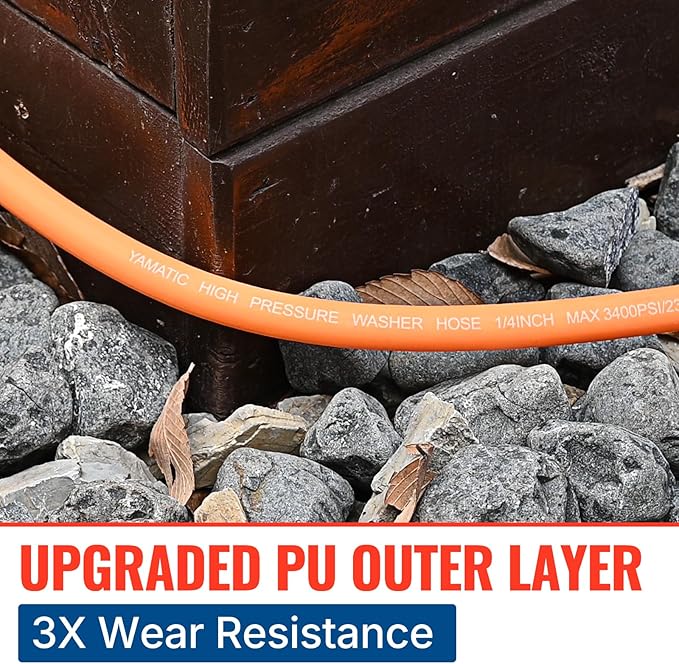 YAMATIC Upgraded Flexible Pressure Washer Hose 50 FT 3400 PSI, 1/4" Wear & Kink Resistant Power Washer Hose with Heat Protect Sleeve, Durable Replacement Hose for Uberflex Flexzilla Ryobi