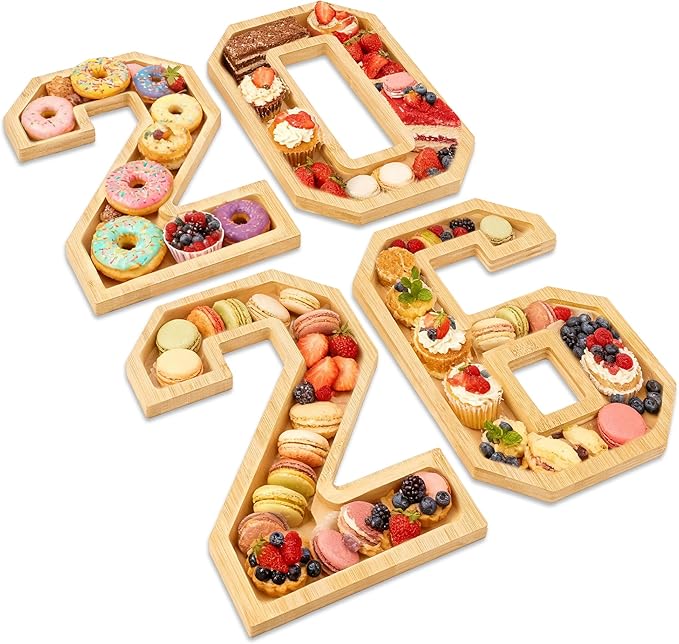 2026 Charcuterie Numbers Fillable，Wooden Number Charcuterie Board Box Serving Food Trays for New Years Graduation Party Supplies