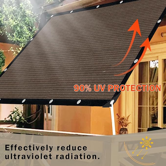 Sun Shade Cloth with Grommets,90% UV Protection Shade Fabric,Pergola Shade Cover Canopy Fence Privacy Screen Balcony,Brown Sunshades for Patio Pergola Garden Backyard Outdoor,Mocha-8x12FT