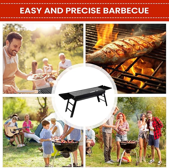 Portable Charcoal Grill, Removable Stove, 88x22x31cm, Foldable BBQ Stove, Outdoor Cooking Grill, Portable Handle, for Garden Outdoor Camping Cooking Picnic Travel Backyard