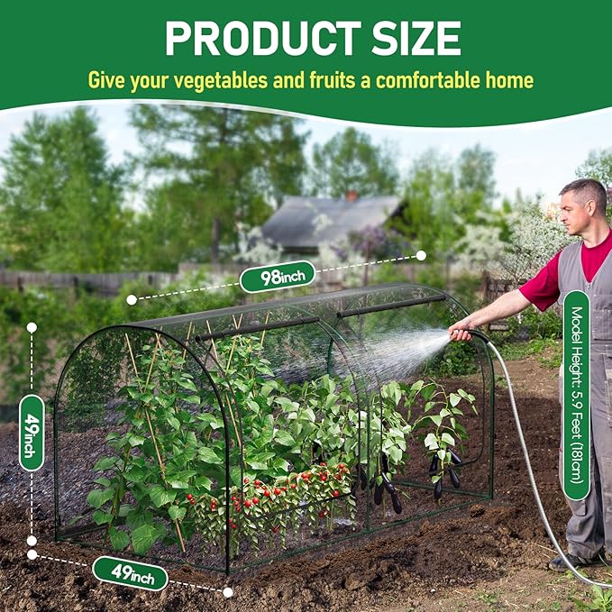 SPECILITE 98x49x49in Garden Plant Netting Mesh Cover for Raised Bed with Roll-up Zipper Door for Vegetables Fruits, Large Tunnel Gardening Net, Black