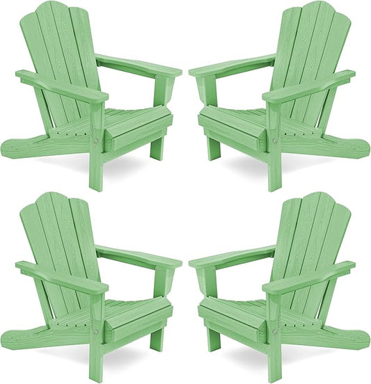 KINGYES Folding Adirondack Chair Set of 4, HDPE All-Weather Folding Adirondack Chair, Light Green