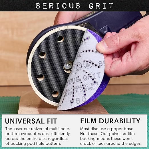 Serious Grit 5-Inch 600 Grit Ceramic Multi-Hole Hook & Loop Sanding Discs - Advanced Grain for Fast Cutting & Long Life - Film-Backed Universal Fit Sandpaper for 5-in Sanders - 50 Pack Box