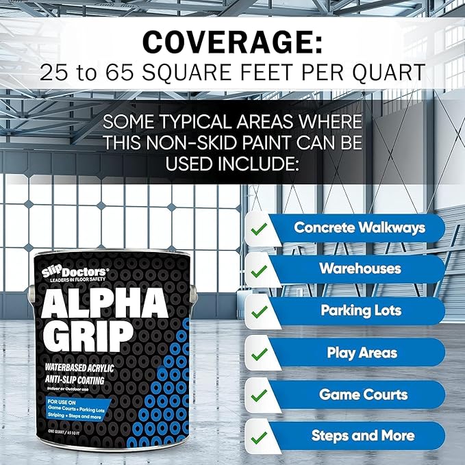 Alpha Grip Pickleball Court Paint for Concrete, Asphalt and Stone – Non-Skid Coating for Superior Traction (Pickleball Blue, Quart)