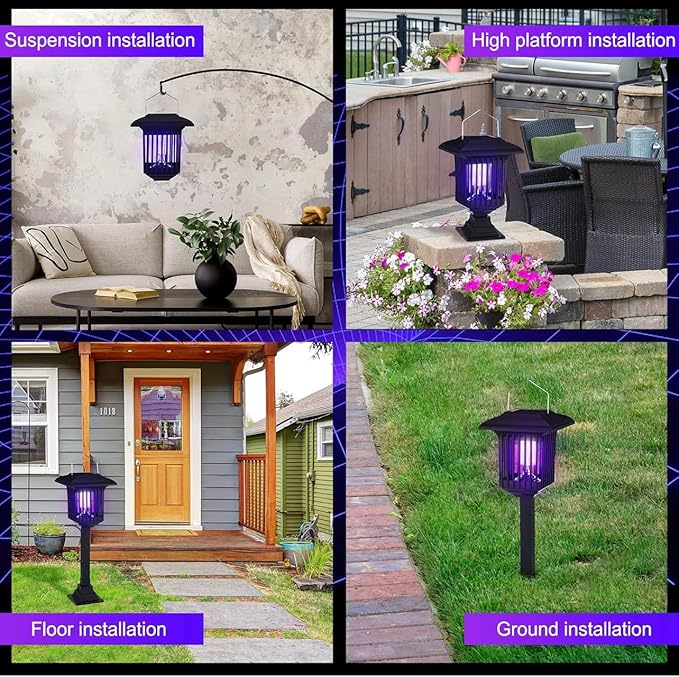 New & Improved 2 Pack Solar Powered Zapper- Enhanced Outdoor Flying Insect Killer- Hang or Stake in The Ground- Cordless Garden Lamp- Portable LED Machine- Best Stinger for Mosquitoes/Moths/Flies (2)