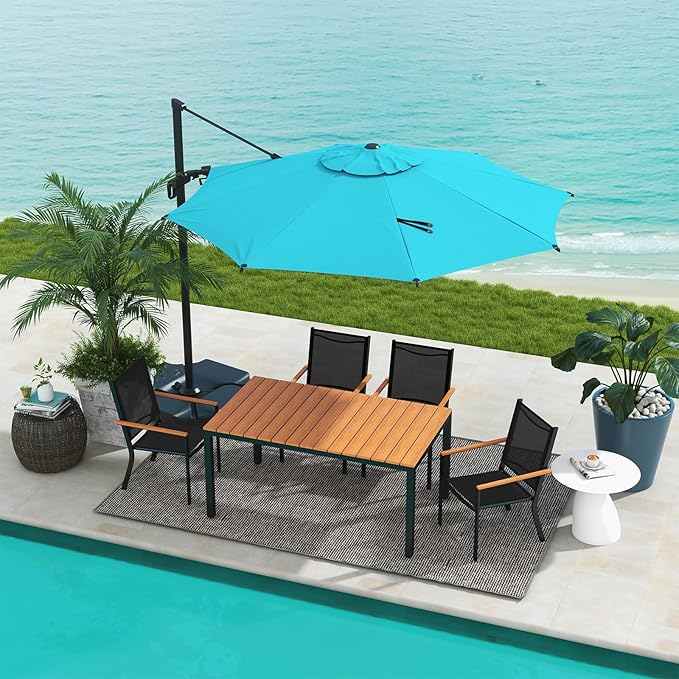 Abba Patio 10FT Vienna Offset Patio Umbrella Outdoor Cantilever Umbrella with 360° Rotation Design and Easy Tilt Adjustment UV 50+ Protection 8 Ribs for Backyard Garden Deck Pool Patio, Light Blue