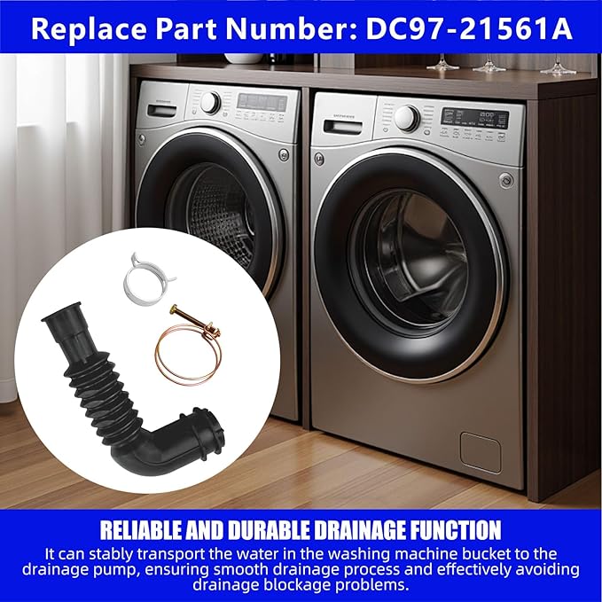 DC97-21561A Washer Tub-to-Pump Hose Fit for Samsung Washing Machine Drain Hose Assembly OEM Replacement Parts