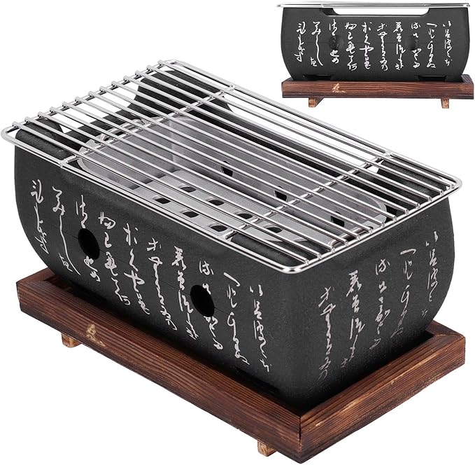 Charcoal BBQ Grill,Portable Japanese BBQ Tabletop Barbecue Grill Tools,Lightweight Retro Barbecue Stove Oven for Camping Picnics, Garden, Backyard Outdoors Cooking