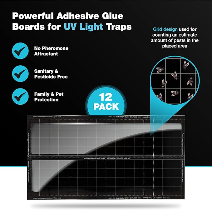 Catchmaster Vector Universal Replacement Glue Boards White, UV Light Fly Trap for Home, Unscented Gnat Traps for House, UV Lamp Insect & Mosquito Killer Refill, Adhesive Bug Light Boards, 12-Pack