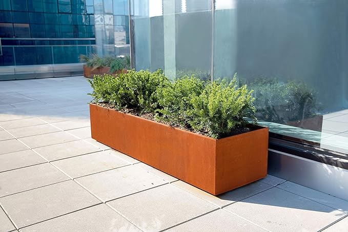 Plantercraft Large Rectangular Planters for Outdoor Plants – 36x12x36 Inch Tall Corten Steel Planter | Metal Outdoor Planter Box for Patio Privacy & Modern Landscape Design | Fully Assembled