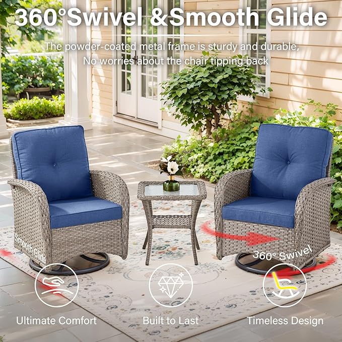 Belord 5 Piece Outdoor Patio Furniture Set with Deep Seating Swivel Rocker Chairs Loveseat and Rattan Coffee Table Outdoor Conversation Sets for Deck Backyard Poolside,Gray Wicker