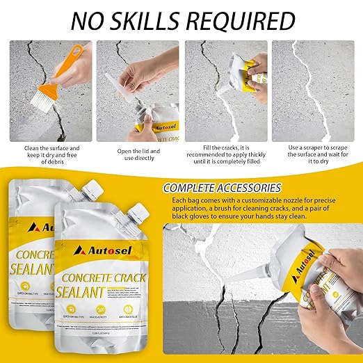 Cement Crack Filler, Concrete Crack Filler, Self Leveling Concrete Crack Repair Sealant–Quick-Drying, Waterproof, Durable Filler for Driveway, Sidewalk & Expansion Joint Repair - 6 Pack, White