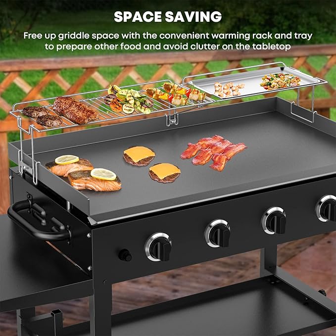 Stanbroil Griddle Warming Rack and Tray for 36" Blackstone Griddle, Foldable Cooking Grate BBQ Accessories Compatible with 36" Blackstone Griddle (Not Work with Hood)