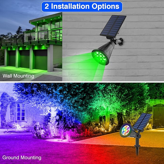 T-SUN Solar Spotlights for Outsides, Christmas Solar Lights Outdoor Waterproof, Color Changing Solar Landscape Spotlights, Auto ON/Off Solar Garden Pond Light for Yard, Trees, Driveway, Patio(4 Pack)