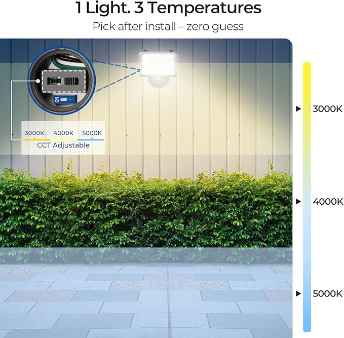 CINOTON 55W LED Flood Light 3CCT (3000K/4000K/5000K), 7700LM Dusk-to-Dawn Photocell Outdoor Security Lighting, 120V IP65 Aluminum Wall Pack for Porch/Barn, 180° Knuckle Mount, 2 Modes, ETL, 4 Pack