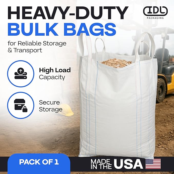 Bulk Construction Bag 35"Lx35"Wx50"H - USA-Made Open Top, Flat Bottom Bulk Bags 2200 lbs Load Capacity - Heavy-Duty Super Sack for Handling Sand, Gravel & Demolition Debris by IDL Packaging
