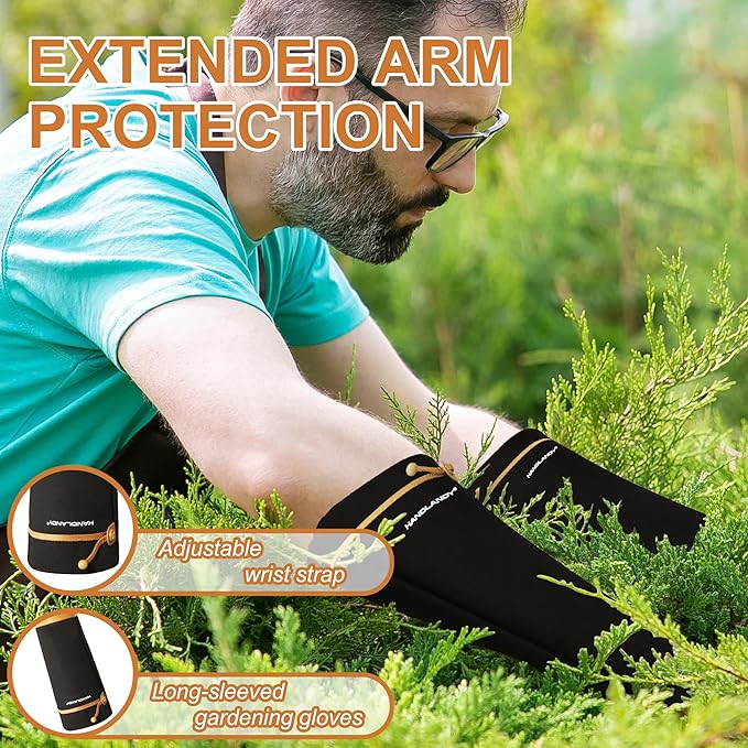 HLDD HANDLANDY Long Gardening Gloves, Leather Thorn Proof Rose Pruning Glove for Men & Women, Great Gift for Gardener