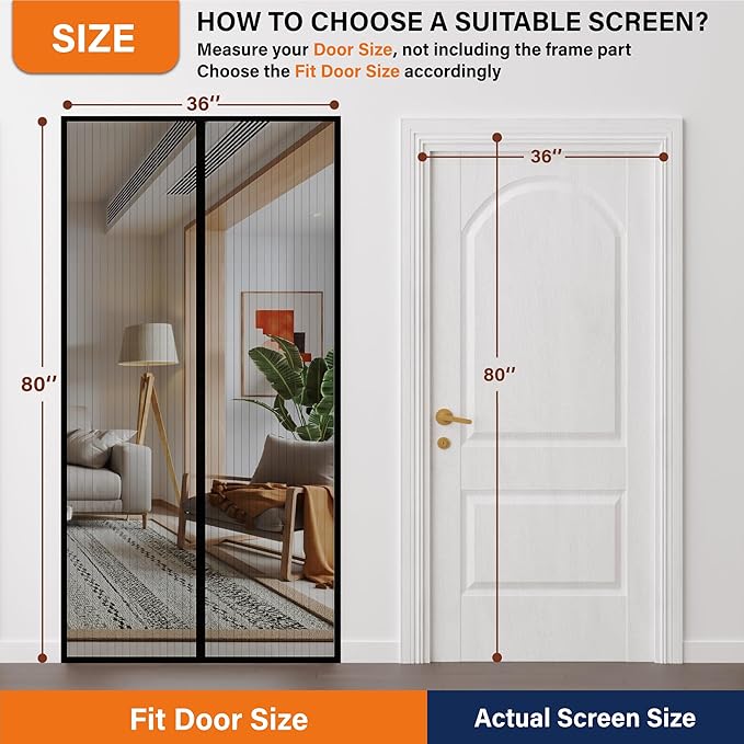 Magnetic Screen Door, Keep Bugs Out, Pet & Kid Friendly，Works with Front Doors, Sliding Doors,Fit Door Size 30 x 80 Inches