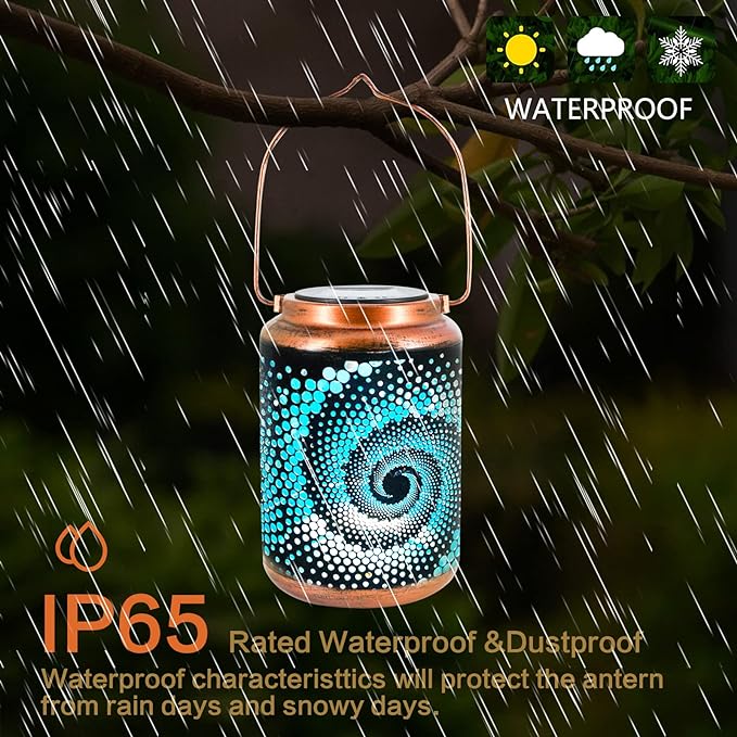 Solar Lanterns Outdoor Hanging Lantern Metal Waterproof LED Lantern with Solar Powered Garden Patio Decorations Decor with Handle Christmas Gift Idea