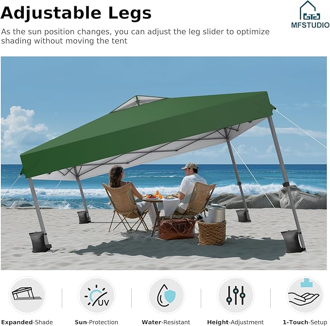 MFSTUDIO Pop Up Canopy Tent, 10x10 Outdoor Canopies Instant Portable Shelter Tens with Vented Top, Storage, 4 Sandbags, Beach Canopy