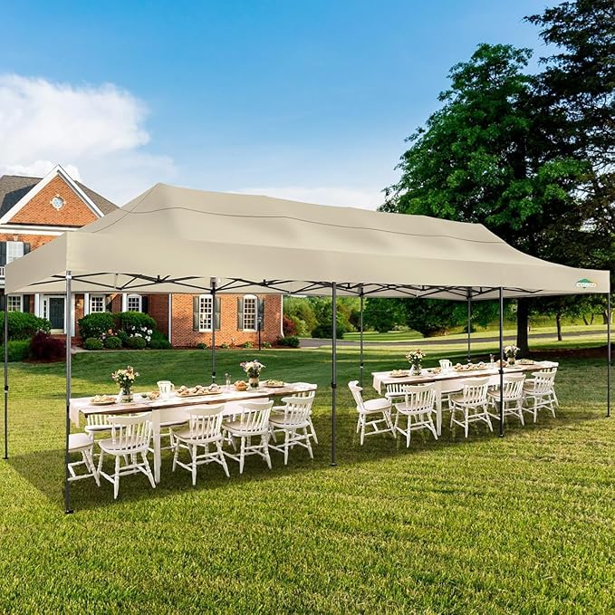 COBIZI 10x30 Heavy Duty Pop up Canopy Party Tent for Parties Weddings Events UPF 50+ Waterproof Commercial Gazebo with Roller Bag, Khaki
