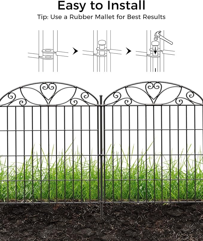5 Panels No Dig Decorative Outdoor Garden Fence, 40 in(H) X 23.6 ft(L) Animal Barrier Fencing, Rustproof Portable Fence, Temporary Dog Fence Outdoor for Yard, Outside, Backyard, Patio