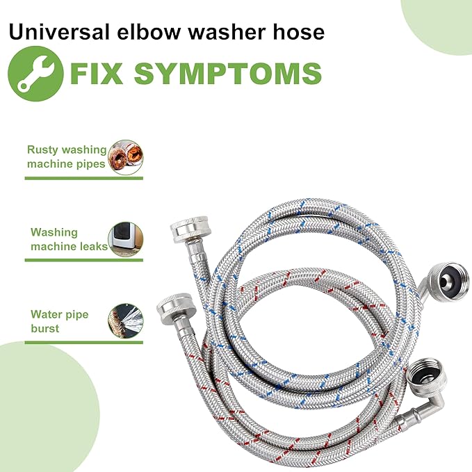 Washer Hose 6ft,Stainless Steel Washing Machine Hose 6 Foot with 90 Degree Elbows 2 Packs Braided Premium Washer Hoses Supply Lines-Washer Hoses 6ft Hot and Cold Striped Water Connection-by MIFLUS