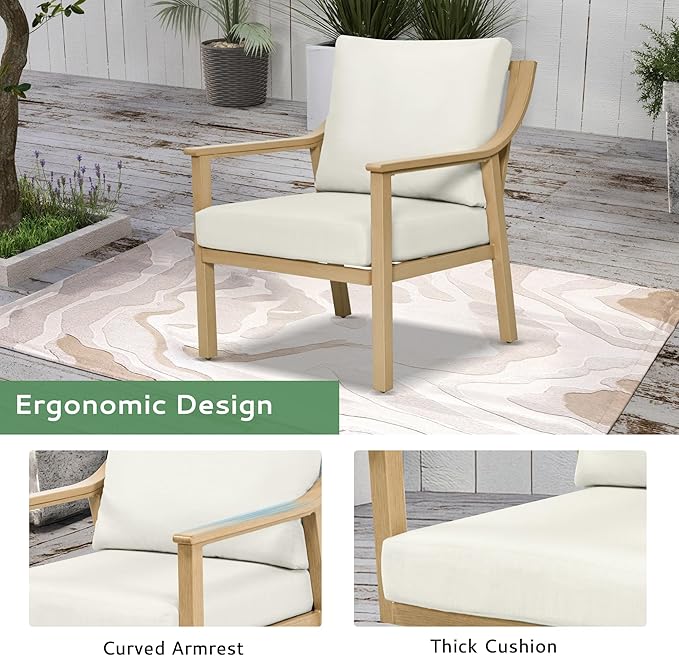 Patio Conversation Sets 4 Pieces - Aluminum 3 Seater Sofa Outdoor Furniture Sets with Thick Cushion, Coffee Table and Chairs Set of 2, Rustproof and Waterproof for Porch Deck Yard, Beige