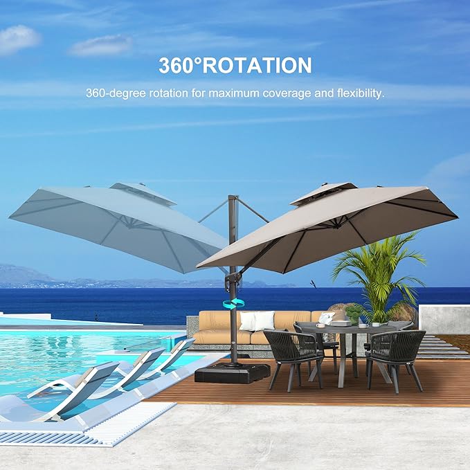 PURPLE LEAF 10' X 13' Double Top Cantilever Patio Umbrella Deluxe Large Outdoor Umbrella Rectangle Offset Umbrella with Fade Resistance for Garden Deck Pool Patio, Ash Mocha