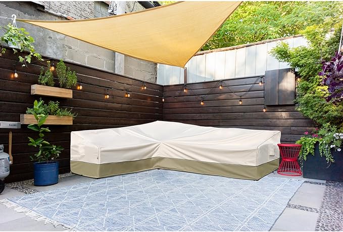 Outdoor Sectional Cover-L-Shaped Patio Furniture Covers Waterproof Rip-Stop Anti-UV 600D Heavy Duty Outdoor Couch Cover with 3 Air Vents, Left-facing, 83''L(104''L)32''D 31''H, Light Green