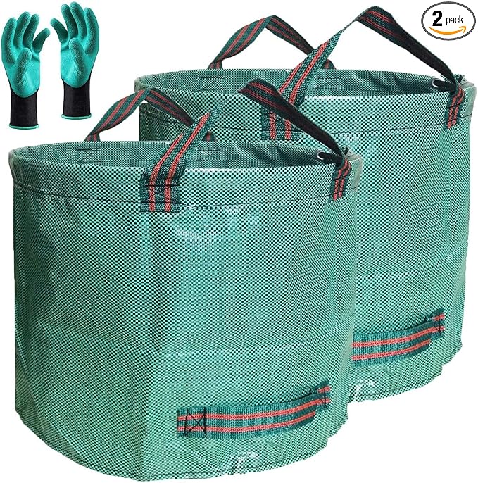 Professional 2-Pack 137 Gallon Lawn Garden Bags Large (D34,H34 inch) Yard Waste Bags W/Gardening Gloves,Big Leaf Bag,Yard Debris,Waste Container,Lawn Trash Bin,Grass Clippings Bag,Weed Bags 4 Handles