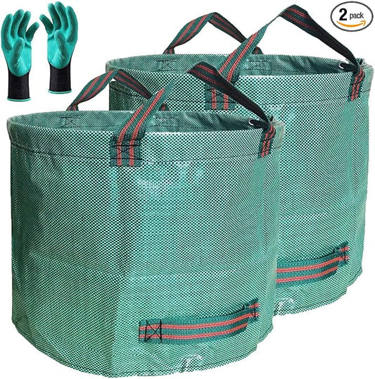 Professional 2-Pack 137 Gallon Lawn Garden Bags Large (D34,H34 inch) Yard Waste Bags W/Gardening Gloves,Big Leaf Bag,Yard Debris,Waste Container,Lawn Trash Bin,Grass Clippings Bag,Weed Bags 4 Handles