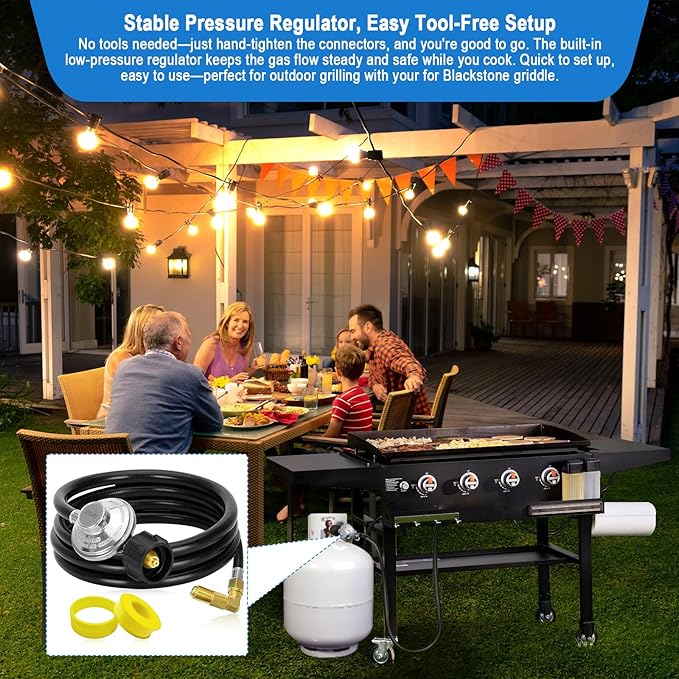 5 FT Propane Adapter Hose & Regulator with 90° Elbow Adapter for Blackstone Propane Adapter Hose, for Blackstone 17", 22", 28", 36" Tabletop Griddle, for 1lb to 20lb or Larger Propane Tank Adapter.