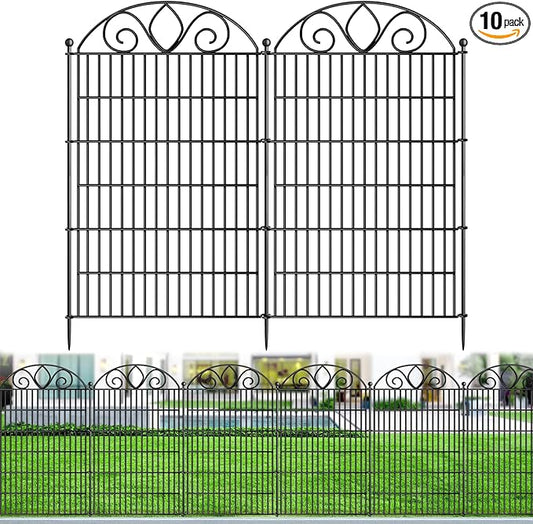 10 Panels No Dig Tall Garden Fence Panel – 44" H X 23.6' L Rustproof Metal Dog Fence Outdoor for Yard, Decorative Animal Barrier Fence for Pet, Garden Border, Patio, Flower Beds| Temporary Fencing