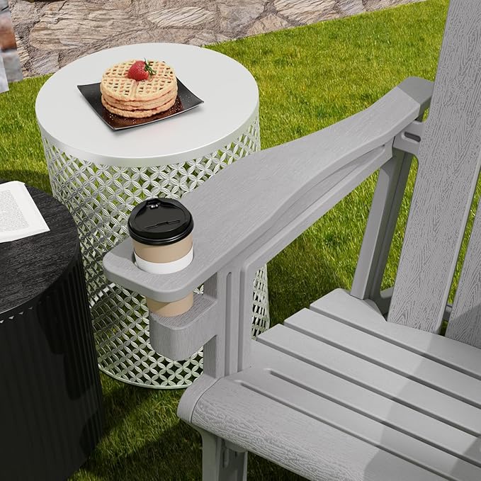 FONTOI Adirondack Chair, Plastic Outdoor Patio Adirondack Chairs with Cup Holder, 400 LBS Capacity Recliner Chair Garden Chair for Backyard Lawn Beach Set of 2 Grey