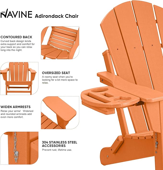 Adirondack Chair Set of 2, HDPE Folding Adirondack Chair with Multifunctional Cup Holder, Weather Resistant Fire Pit Chair for porches, patios, patios, poolsides, Decks.