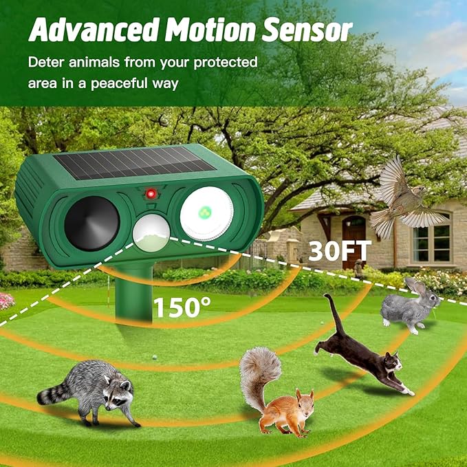 Animal Deterrent Devices Outdoor, Solar Animal Repeller with Motion Sensor Animal Repeller to Repel Cat, Deer, Squirrel, Rabbit, Dog, Skunk (Green - 2 Pack) Model12