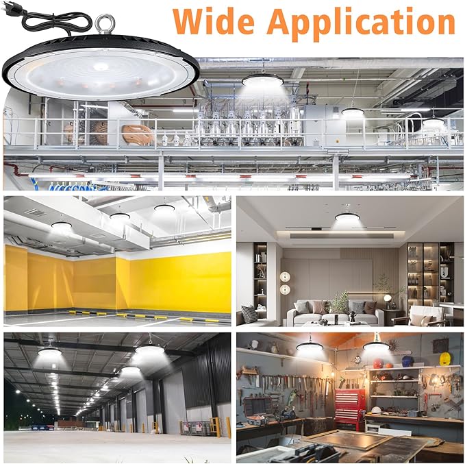 UFO LED High Bay Light, 100W 14000LM 5000K, Shop Lights for Garage, Warehouse, Gym, Barn, 5Ft Power Cord, IP65 Waterproof, 1 Pack