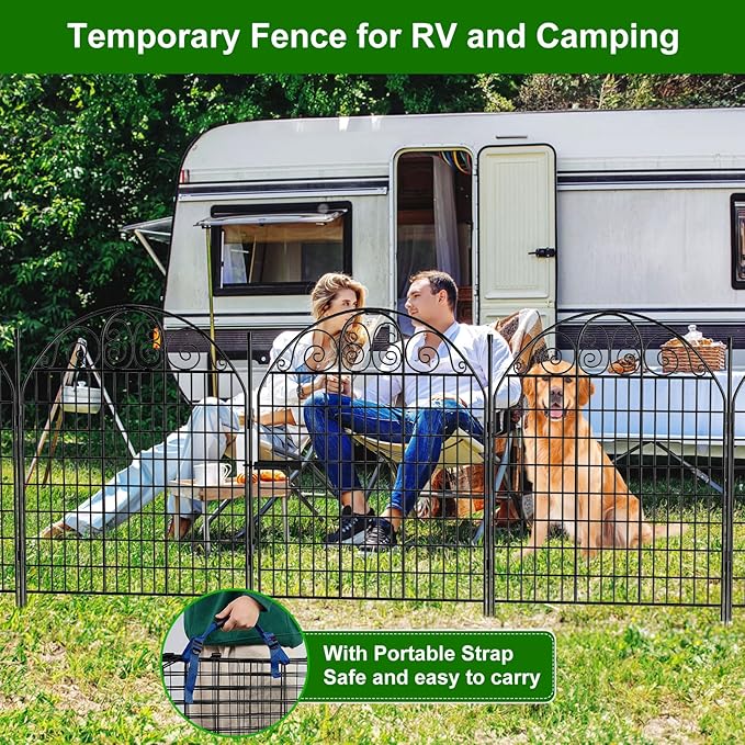 10 Panels Decorative Garden Fence with Gate for Yard, 36 in(H) X 24ft(L) No Dig Dogs Fence Outdoor Animal Barrier Fencing, Rustproof Metal Wire Patio Temporary Fences for Dogs Rabbits