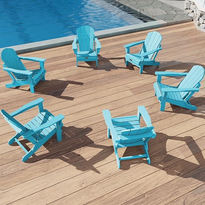 SERWALL Folding Adirondack Chair Outdoor Adirondack Chairs Weather Resistant Patio Chair Fire Pit Chairs - Light Blue