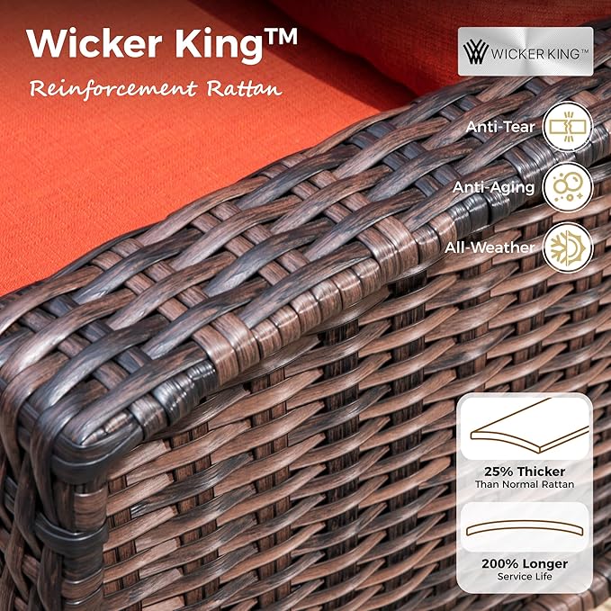 6-Piece Wicker Patio Furniture Set with Swivel Chairs, High Back Outdoor Furniture with 5.5-inch Thick Cushion and Ottoman, All-Weather Wicker Patio Conversation Set for Deck Yard Pool, Red
