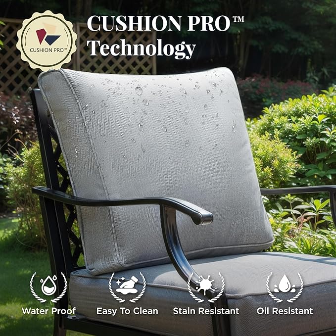 Patio Chairs Set of 2, High Back Outdoor Patio Metal Chairs with 5.75" Thick Cushions for Bistro Balcony Porch Deck and Yard, Grey