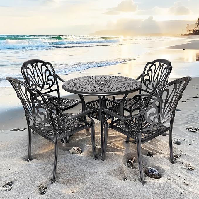 Outdoor Dining Chairs 4 Pieces, Cast Aluminum Metal Patio Chairs Set of 4, Conversation Furniture Set