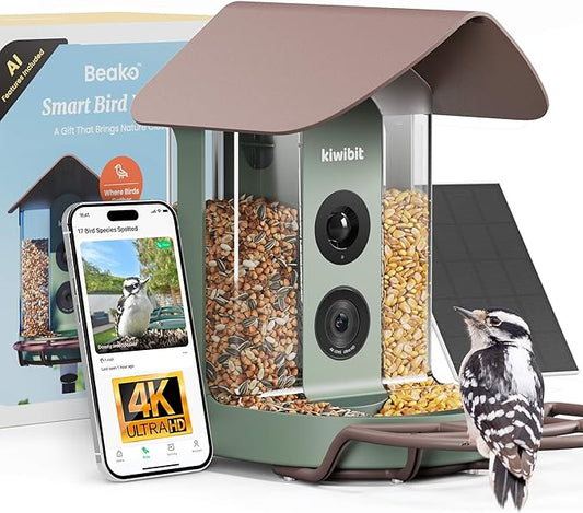 Beako™ Smart Bird Feeder with 4K Camera No Subscription Required, Solar Powered - Ultra HD Live Stream, AI identifies10,000+ Species, Real-Time Bird Notification, Ideal Birdwatching Gift for Birdlover