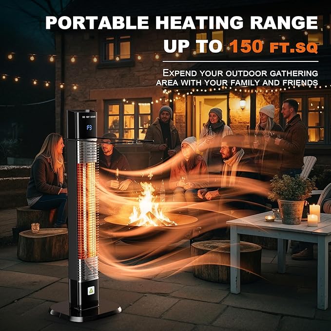 Patio Heater for Outdoor,1500W Electric Infrared Radiant Heaters with Remote for Garage Bedroom Backyard, Room Space Heater with 24H Timer,3 Heat Settings,Tip-over Protection for Indoor, 36"
