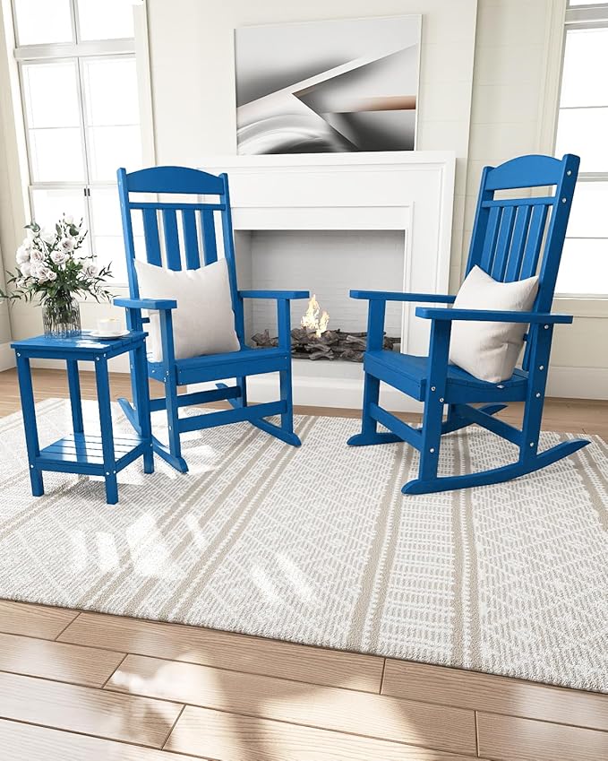 Outdoor Rocking Chairs, Oversized High Back Patio Rocking Chairs, All Weather Porch Rocking Chairs for Outside. Pacific Blue