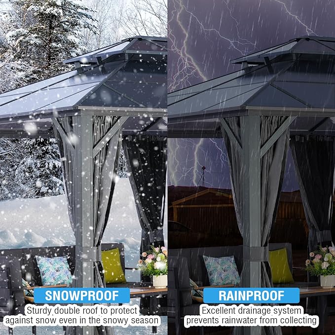 LeDoasis Nebula 12'x20' Permanent Hardtop Gazebo, Outdoor Aluminum Patio Gazebo, Polycarbonate Double Roof Canopy, Breathable Netting & Privacy Curtain Included，for Patio Lawn and Garden,Parties